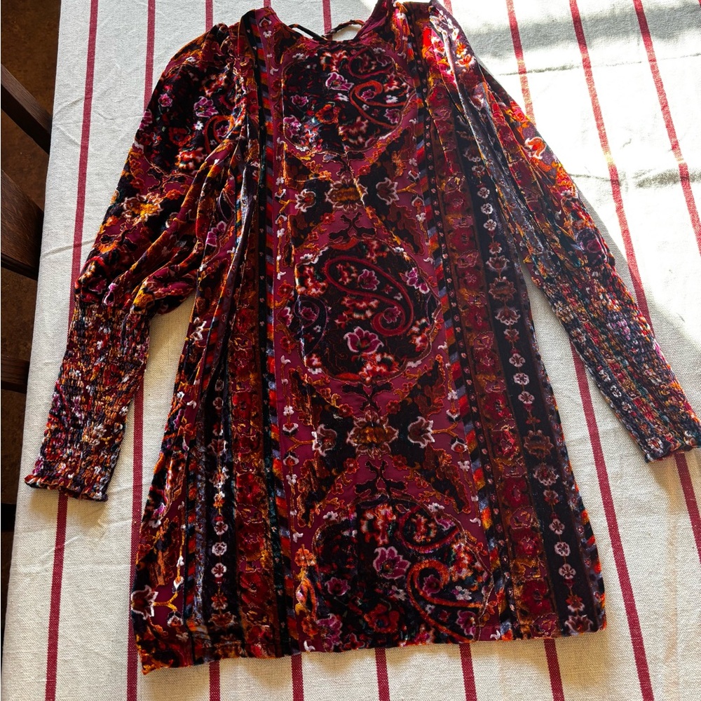 Anthropologie Vibrant Velvet Long Sleeve Dress